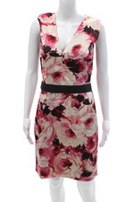 Dolce & Gabbana Women Sheath Dress Pink Floral V-Neck Sleeveless Size S