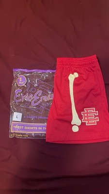 Eric Emanuel Red Mesh Basketball Shorts Men's L Bone Graphic Drawstring