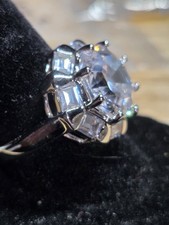 925 Sterling Silver Rhodium Plated CZ Art Deco Cocktail Ring Size 8 Thailand