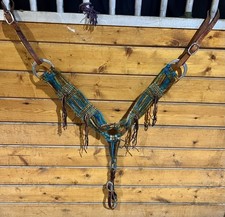 Handwoven mohair custom Western Horse Breast Collar Blue Brown