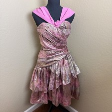 Vintage Gunne Sax Jessica McClintock Pink Gold Strapless Party Dress 7/8