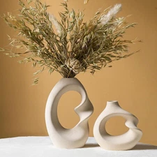 Modern White Vase Set of 2 Ceramic Pampas Grass Wedding Home Decor Aesthetic