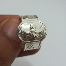 Egyptian silver-plated ring with a winged design – Ancient Egyptian jewelry