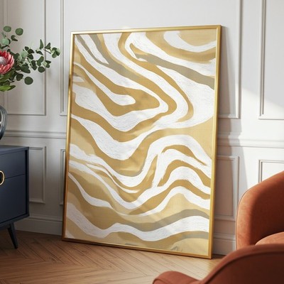 Neutrale gewellte Streifen Wandbild · Minimal Abstrakt · Beige & Weiß Poster Druck