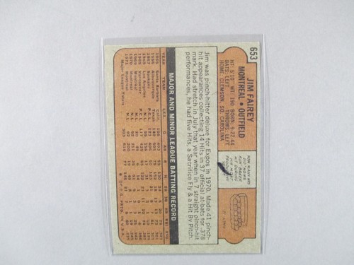 1972 Topps Baseball semi Hi # 653 Jim Fairey NMT, NMT+ O/C - Picture 2 of 2
