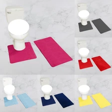 2pc Bathroom Set Bath Rug Contour Mat Non slip Super Soft Solid Colors #26