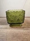 Vintage Anchor Hocking Square Green Glass  Dish Bowl Grapes and Leaves