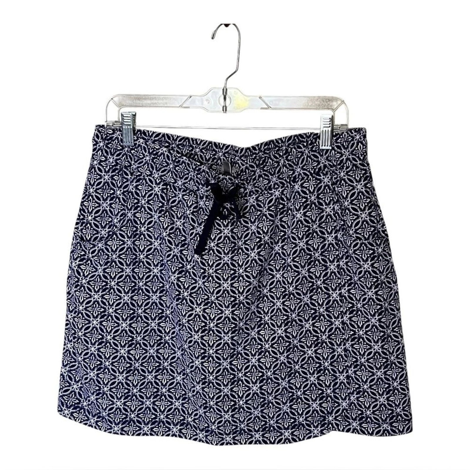 T by Talbots Blue/White Lightweight Stretch Woven Geo Wrap Hem Skort Size X