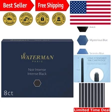 Permanent Black Ink Cartridges, Box of 8 - Perfect for Fountain Pens