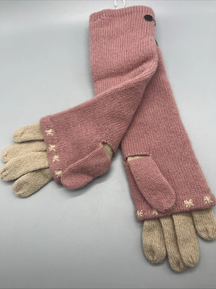 Auténticos Guantes Largos Tejidos Sybilla Nuevos con Etiquetas Lana Angora Mujer Rosa Polvoriento Tostado Talla Única B Foto 3 de 4