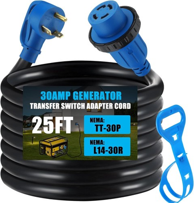 #ad #ad 25 ft TT 30P to L14 30R Generator Transfer Switch Adapter Cord 30 Amp TT 30P Ma $110.99