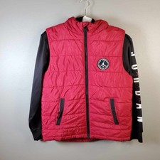 Air Jordan M Red Quilted Puffer Jacket Coat Full Zip Hooded Youth Large 12-13 