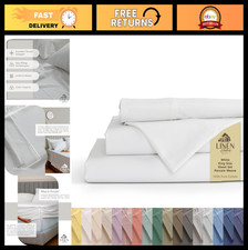 100 Cotton Percale King Size Sheets Set, White, Deep Pocket, 4 Pieces - Crisp
