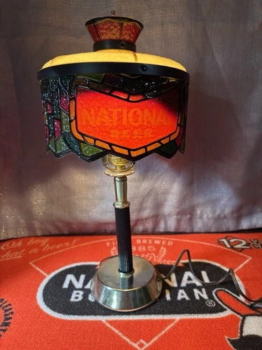 Vintage National Bohemian Plastic Tiffany Style Lamp Stained Glass Shade. Works