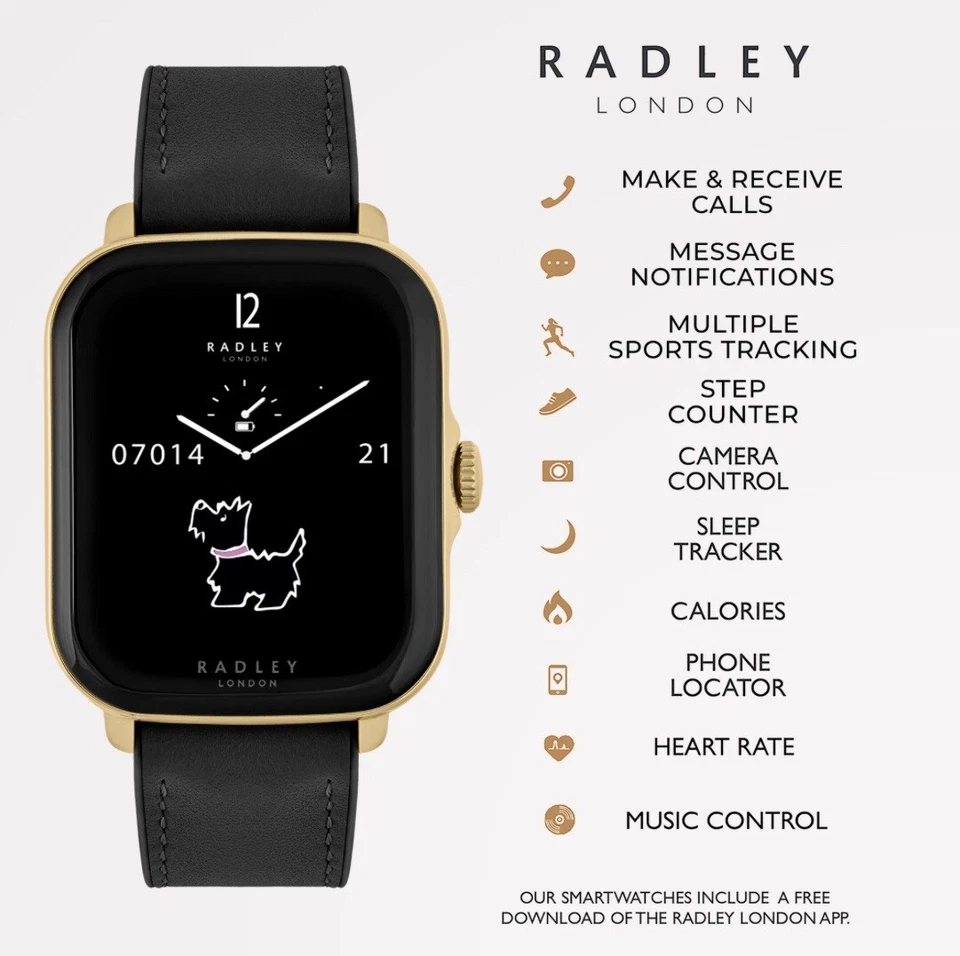 RADLEY S20 Black Leather Strap and Yellow Gold Case, 1.7” OLED display screen - Image 4 of 4