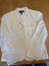 Lauren Ralph Laurel 100 Silk Pinstripe Blazer Ivory Navy Size 10