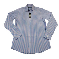 Marks  Spencer Men Dress Shirt M S - 39-40, 15.5 - Blue Pink Striped Non-Iron