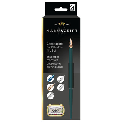Manuskript Leonardt Kalligraphie Tauchstift & 5 Kupferstich & Schattenfedern Set