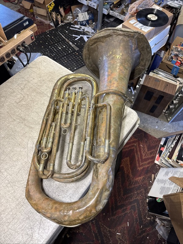 Mirafone Standard Tuba #4077 3 Valve Brass Tuba Part Repair Dent Project Restore