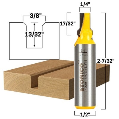 Straight with flange Jig Groove Router Bit - 1/2'' Shank - Yonico 14009
