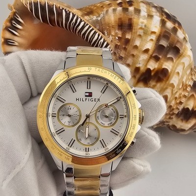 NEU TOMMY HILFIGER 1791226 HERREN UHR GOLD & SILBER ARMBAND WEISSES ZIFFERBLATT