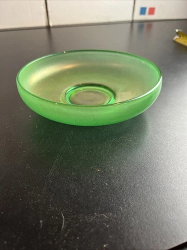 Antique Fenton Florentine Green Stretch Glass, Uranium, Low Bowl Ca 1920s