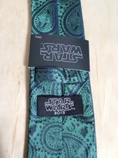 Star Wars Yoda Necktie Tie Boys Kids Green Paisley 100% Silk Disney 