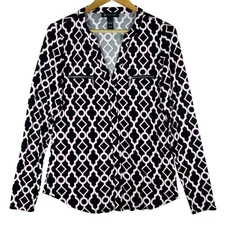 Retro INC International Concepts Black White Pink Geometric Print Zipper Top