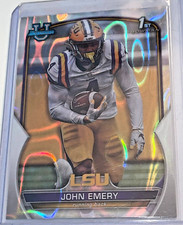RARE JOHN EMERY JR /100 LAVA ROOKIE CARD 1ST 2022 BOWMAN U UNIVERSITY LSU TIGERS