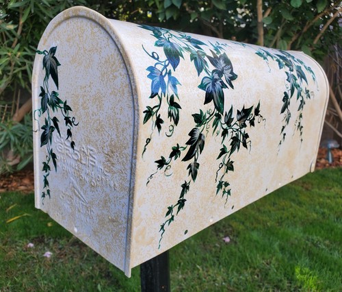 CUSTOM HAND PAINTED STANDARD SIZE METAL MAILBOX GREEN IVY VINE DESIGN - Picture 7 of 10