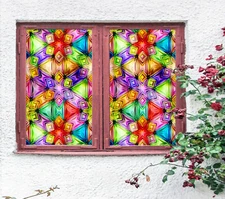 3D Purple Triangle ZHUA314 Window Film Print Sticker Cling Stained Glass UV