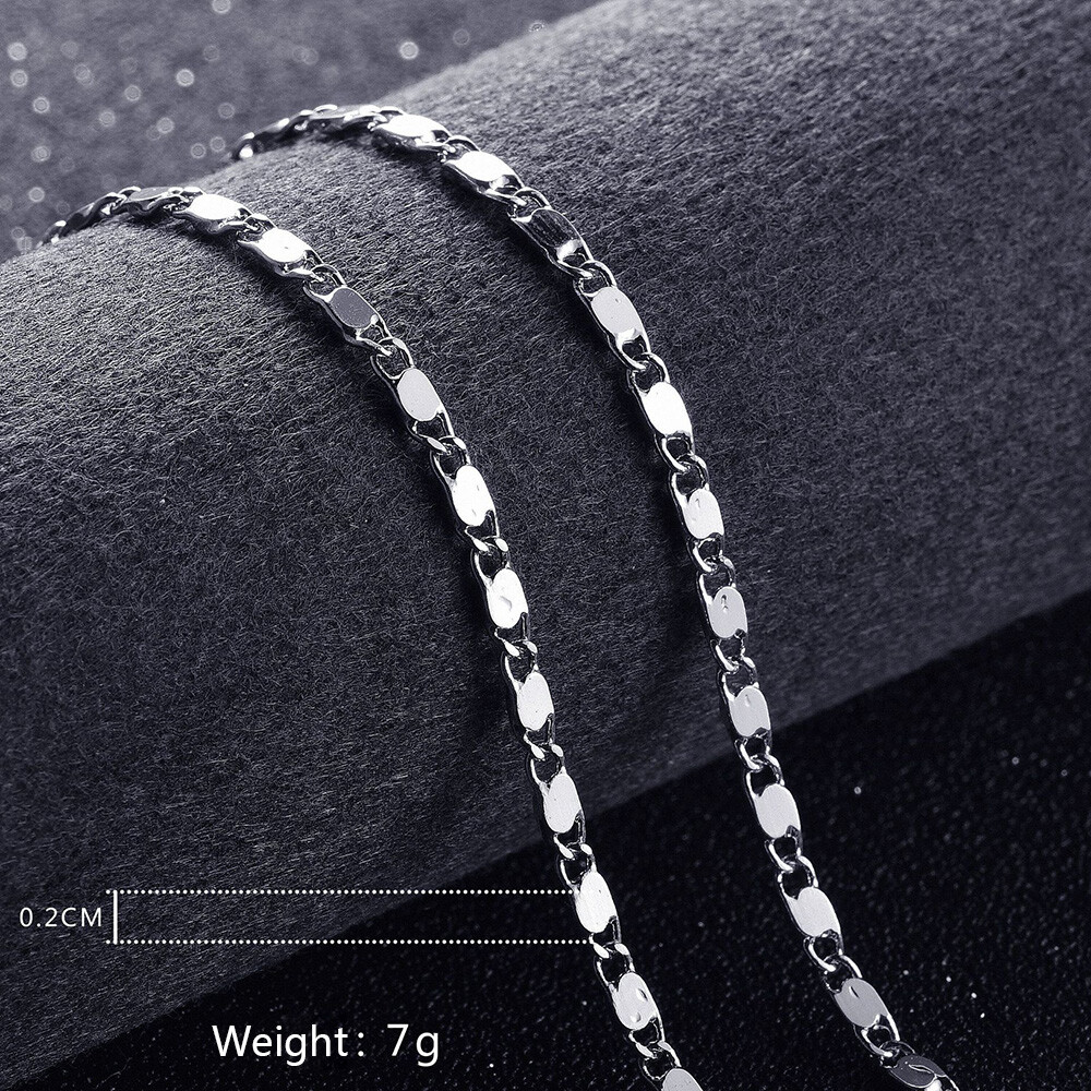 925 Silver Plated Chain Curb Flat Necklace Ring Lock Women Fashion