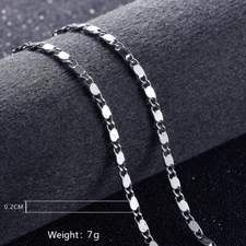 925 Silver Chain Curb Flat Necklace Ring Lock Women Fashion Jewelry 16-24"