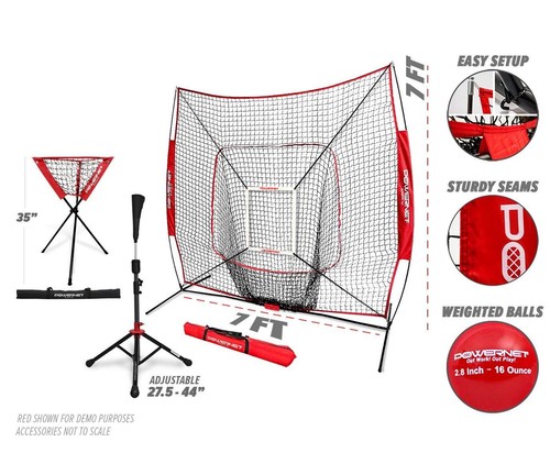 PowerNet Baseball Softball Practice Net 7x7 with Baseball Accessories - Picture 3 of 10