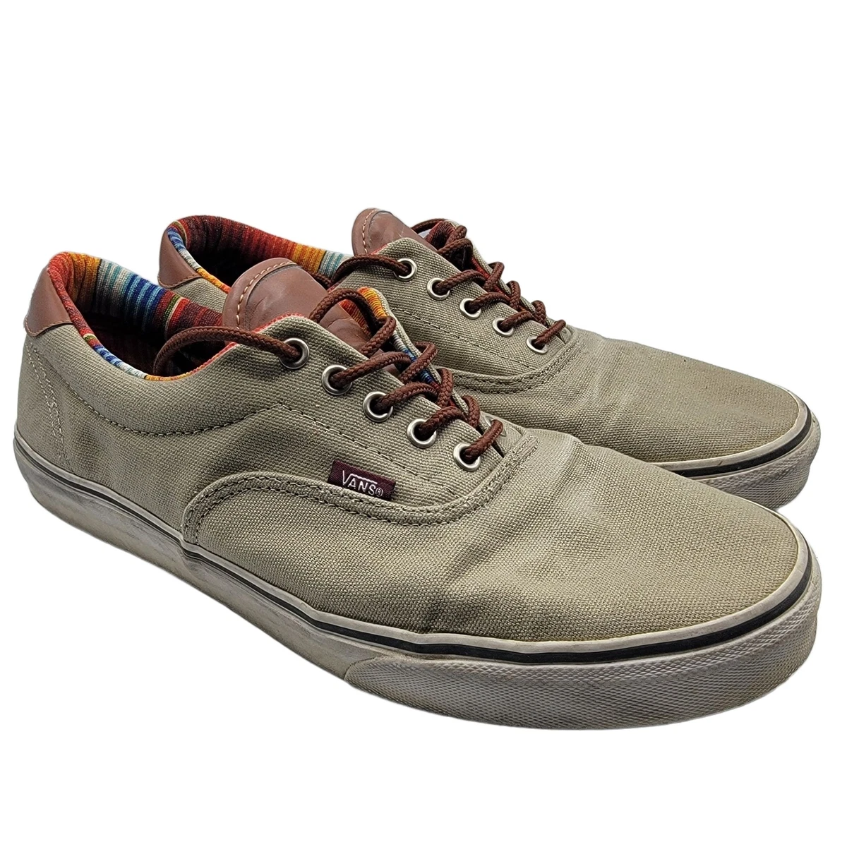 Vans Off The Wall Men Size 13 Tan Canvas Aztec Lining Skateboarding Shoes