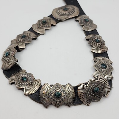 Signed Vintage Native American Navajo Hand Tooled Sterling Silver Concho Belt Old Signed Vintage Native American Navajo Hand Tooled Sterling Silver Concho Belt Old