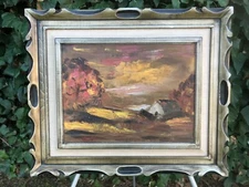 GILLIAN Original 1970s ABSTRACT IMPRESSIONIST LANDSCAPE Vintage Oil on Canvas