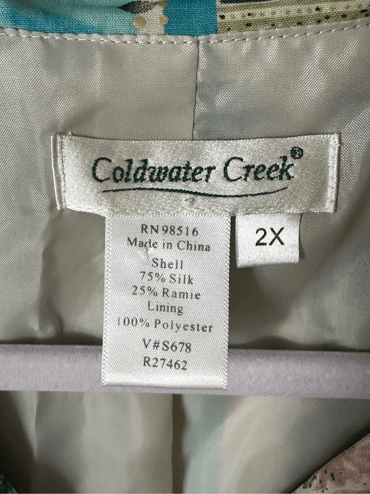 Jaqueta casual feminina Coldwater Creek mistura de seda botão frontal carreira 2X forro azul - Imagem 2 de 4