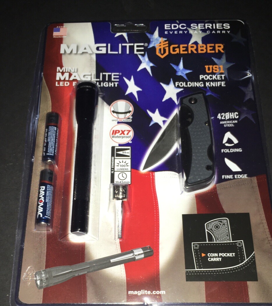 Maglite Mini LED Flashlight & Gerber US1 Folding Pocket Knife SP32TRK