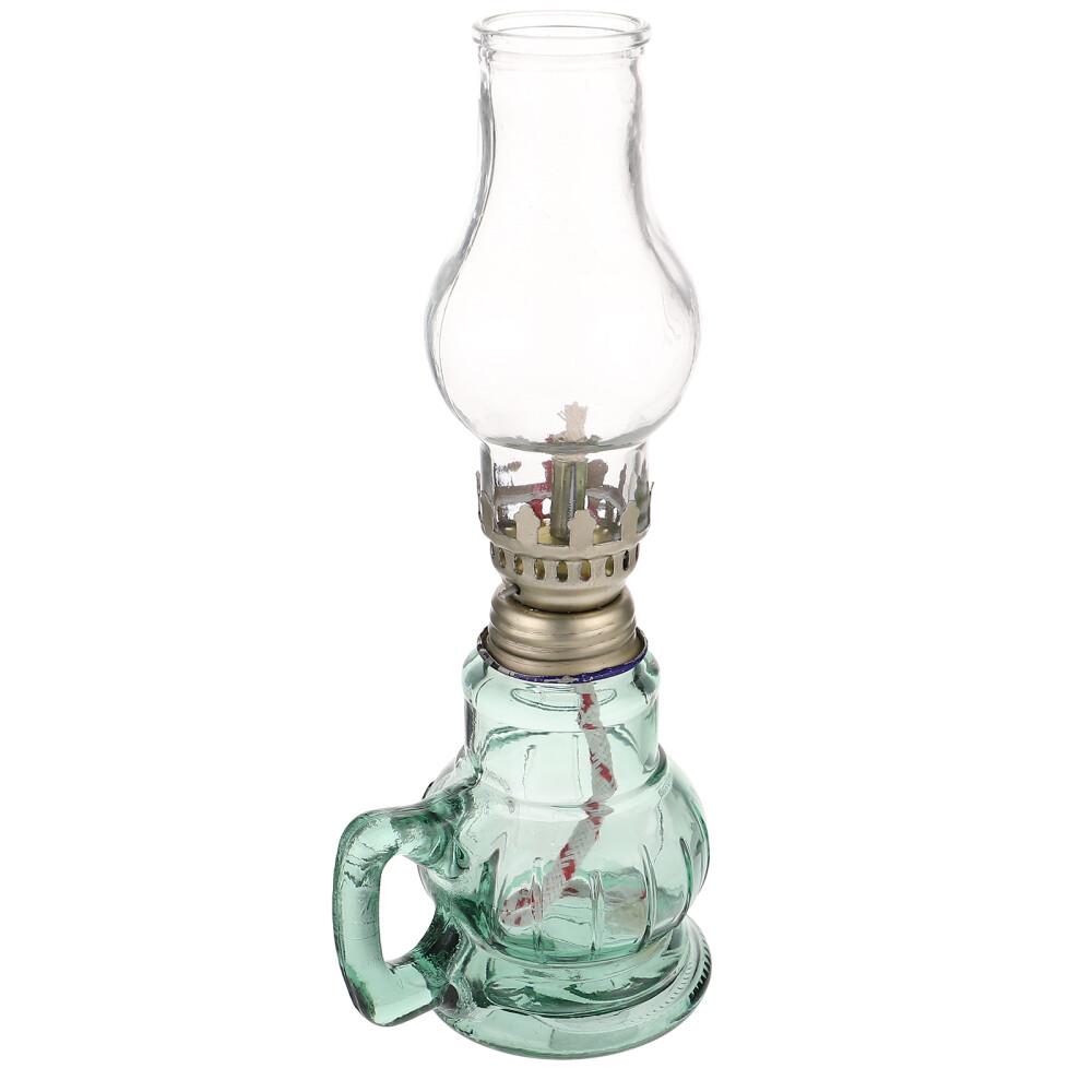 Vintage Green Glass Oil Lamp Kerosene Lantern Glass Home Kerosene Oil Light