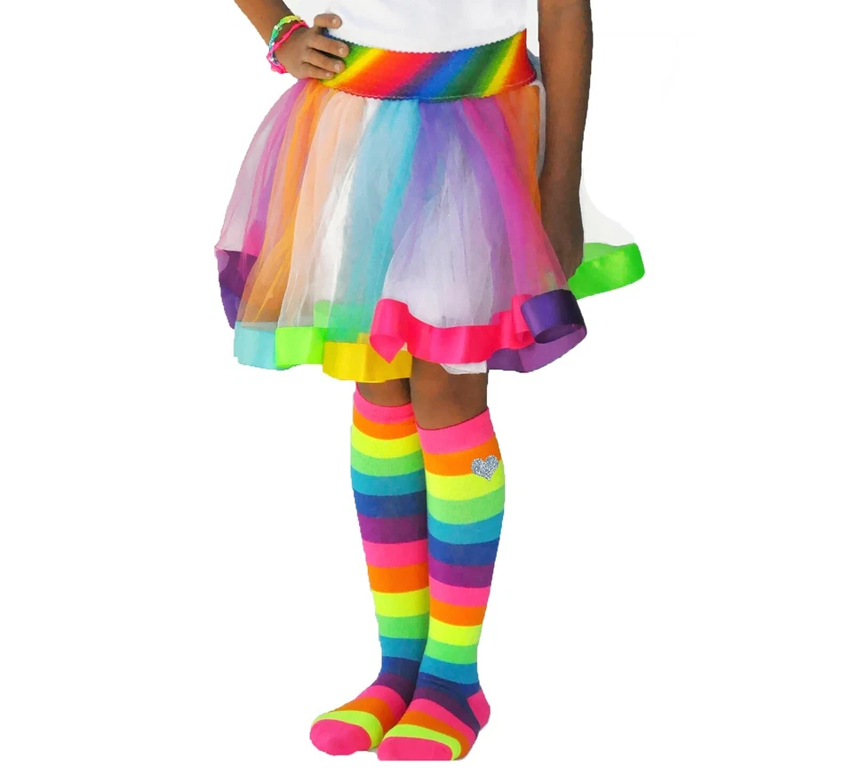 Bubblegum Divas Girls Rainbow Knee High Socks Silver Hearts Kids Long Stockings  - Image 4 of 4