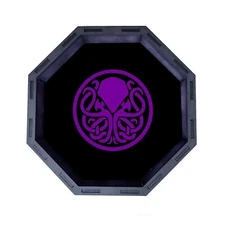 Purple Cthulhu Octagon Wooden Dice Tray, Rolling Tray D&D Tabletop Board Games