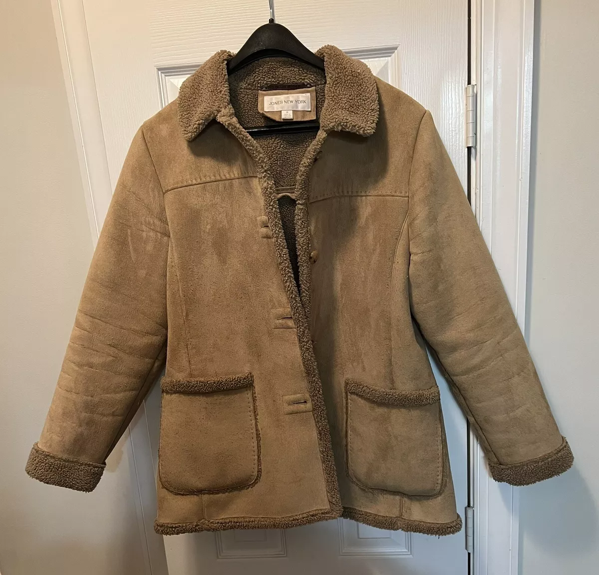 Jones New York Sport Beige Genuine Suede Faux Fur Women's Jacket Coat Size  M | eBay