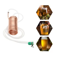 0.31''Copper Immersion Wort Chiller for Cooling Beer/ Malt Hose Clamps 30°C/86°F