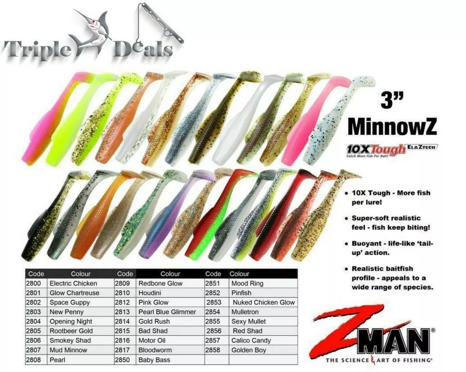 6 Pack of Zman 3 Minnowz Soft Plastic Lures - Z man Soft Plastics Fishing  Lures