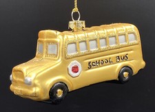 Sparkly Glitter Yellow School Bus Glass Ornament Christmas Childhood Memories