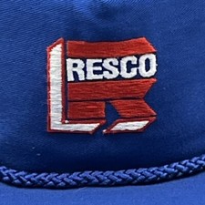 New Vtg Trucker Hat Resco Branded Park Avenue Leather Strapback Blue Made In USA