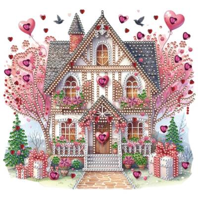 5D DIY Magische Liebe Herzen Haus Teilbohrer Diamond Art Malerei 30cm x 30cm