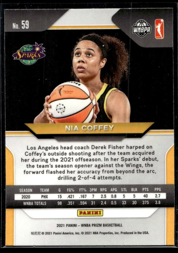 2021-22 Panini Prizm WNBA Nia Coffey Los Angeles Sparks #59 - Image 2 of 2