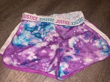 Justice sz 12 Tie Dye blue purple mesh running gym dance active shorts guc